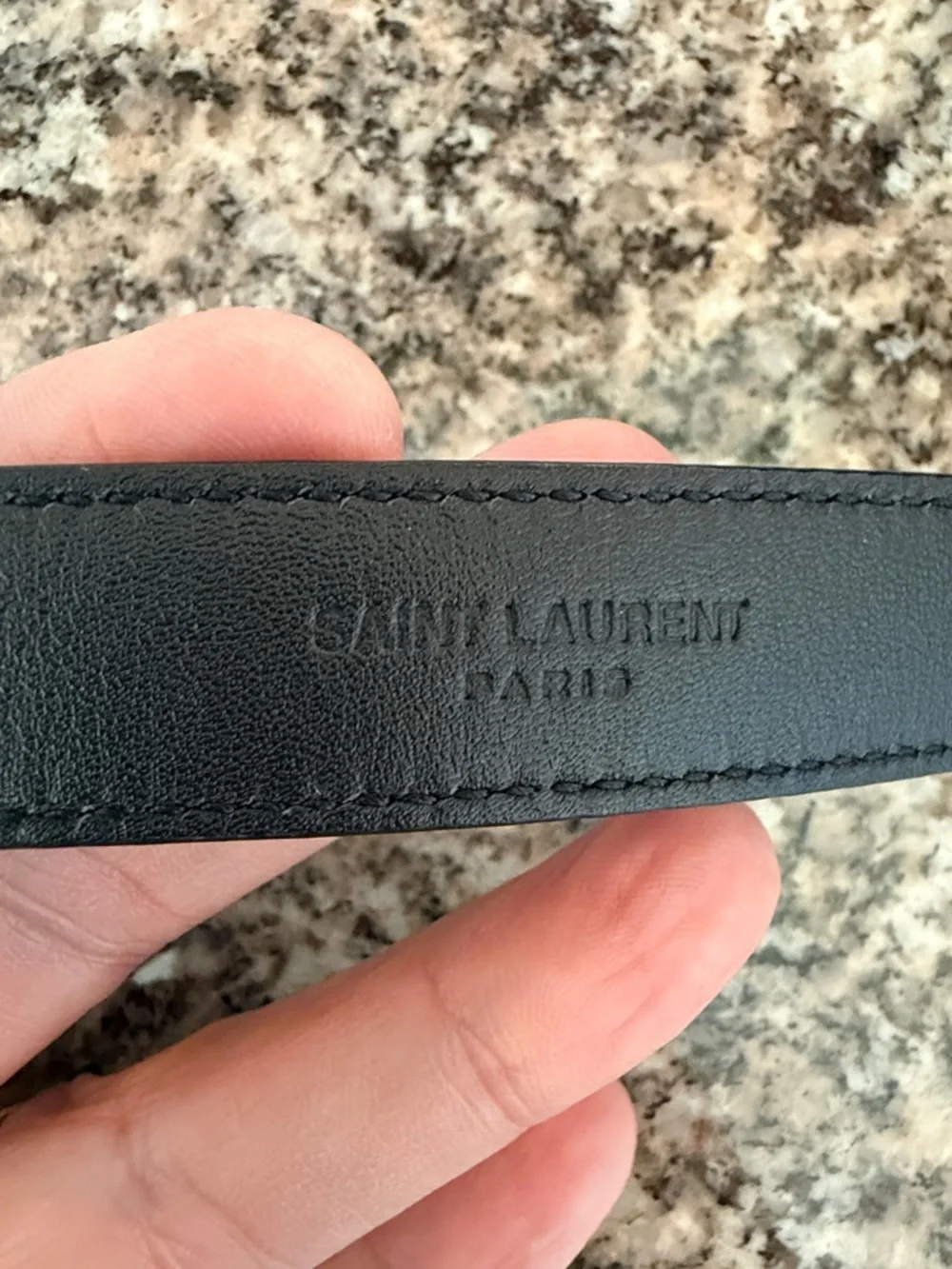 Yves Saint Laurent Cassandre Thin Belt in Grained Leather